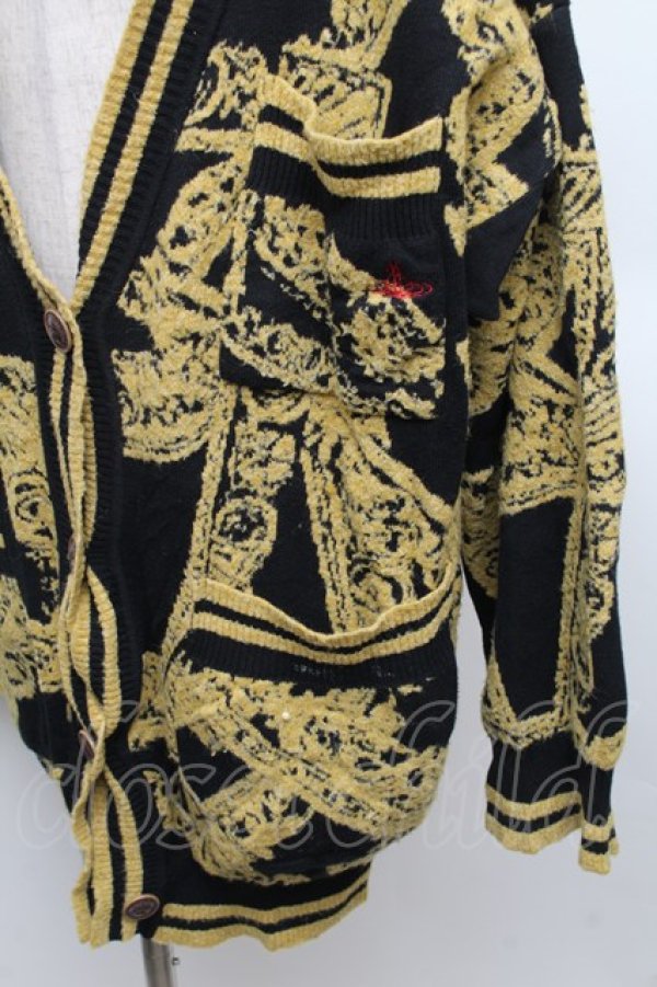 画像3: ヴィヴィアンウエストウッド 中古 / フレーム柄ニットカーディガン 00 黒ｘイエロー  S-25-12-28-035-to-AS-ZS (3)