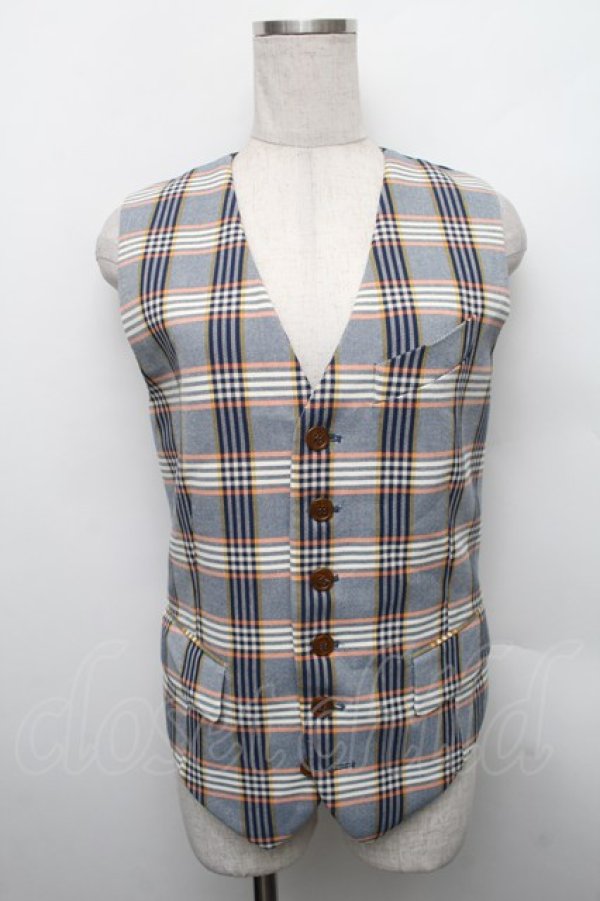 画像4: ヴィヴィアンウエストウッド MAN 中古 / SU/3ピースチェックセットアップ 44 紺  S-25-12-28-036-jc-AS-ZS (4)