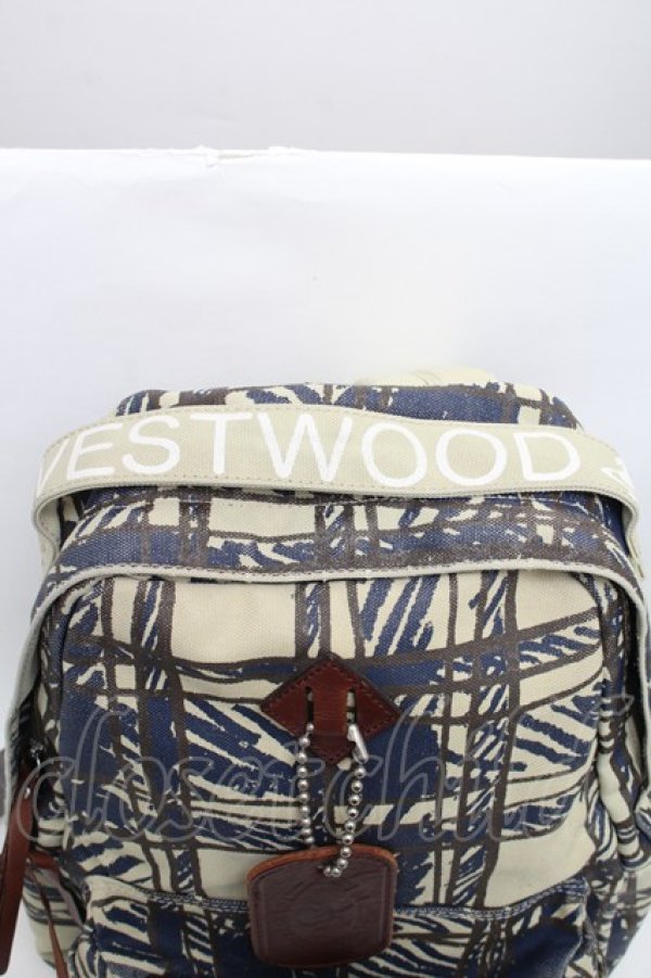 画像4: ヴィヴィアンウエストウッド MAN 中古 / スクリブルチェックリュック  ベージュｘ紺  S-25-12-28-017-ba-AS-ZS (4)