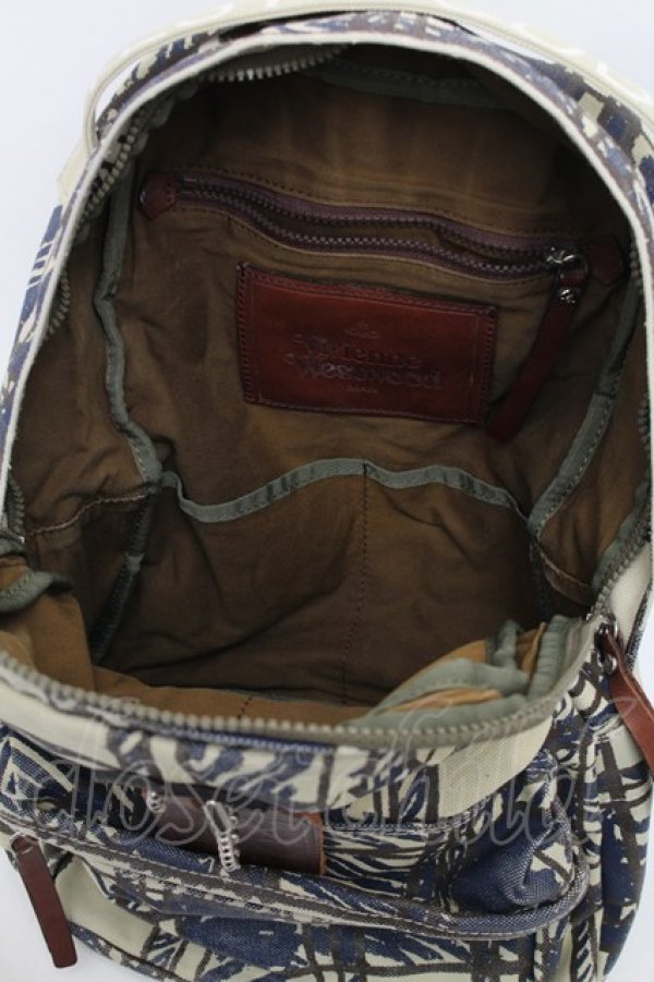 画像5: ヴィヴィアンウエストウッド MAN 中古 / スクリブルチェックリュック  ベージュｘ紺  S-25-12-28-017-ba-AS-ZS (5)