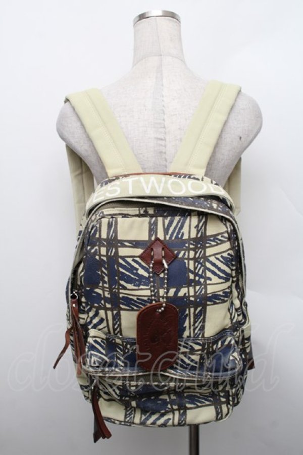 画像6: ヴィヴィアンウエストウッド MAN 中古 / スクリブルチェックリュック  ベージュｘ紺  S-25-12-28-017-ba-AS-ZS (6)
