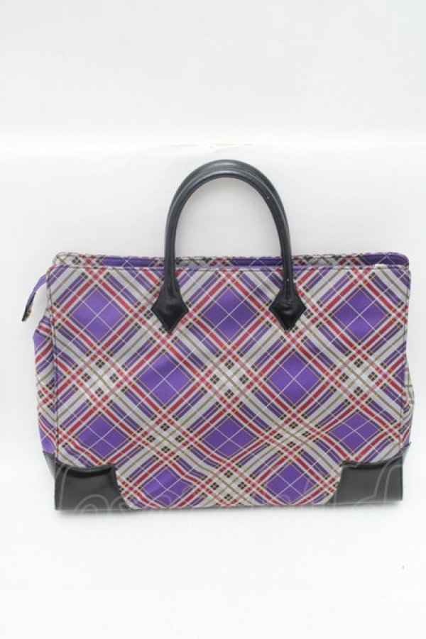 画像2: ヴィヴィアンウエストウッド 中古 / チェックプレーンバッグ  紫  S-26-02-25-033-ba-AS-ZS (2)