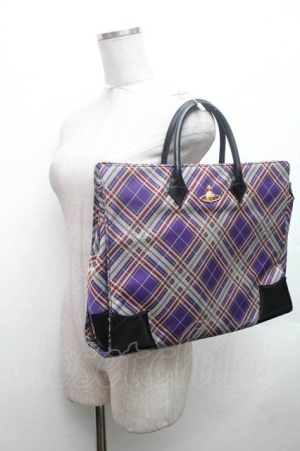 画像6: ヴィヴィアンウエストウッド 中古 / チェックプレーンバッグ  紫  S-26-02-25-033-ba-AS-ZS (6)