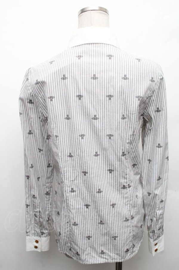 画像2: ヴィヴィアンウエストウッド 中古 / ストライプオーブシャツ 2 グレーｘ白  S-26-02-25-038-bl-AS-ZS (2)