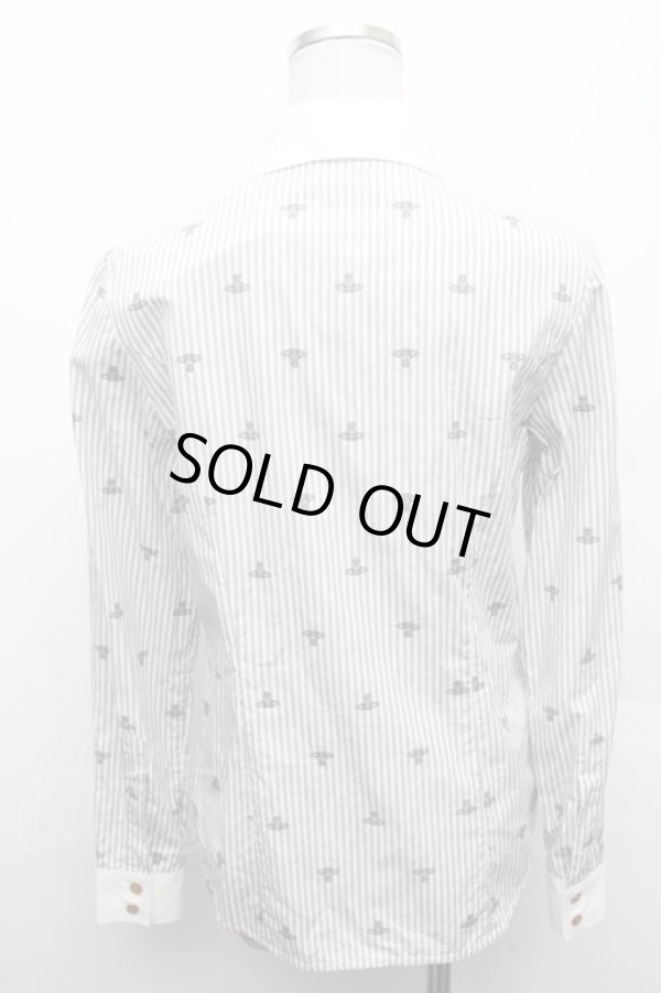 画像2: ヴィヴィアンウエストウッド 中古 / ストライプオーブシャツ 2 グレーｘ白  S-26-02-25-038-bl-AS-ZS (2)