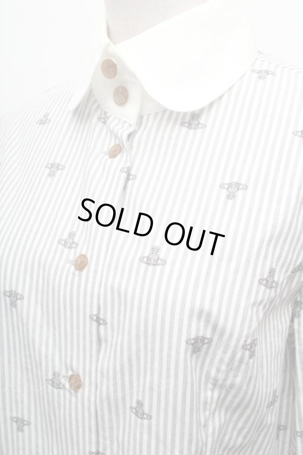 画像3: ヴィヴィアンウエストウッド 中古 / ストライプオーブシャツ 2 グレーｘ白  S-26-02-25-038-bl-AS-ZS (3)