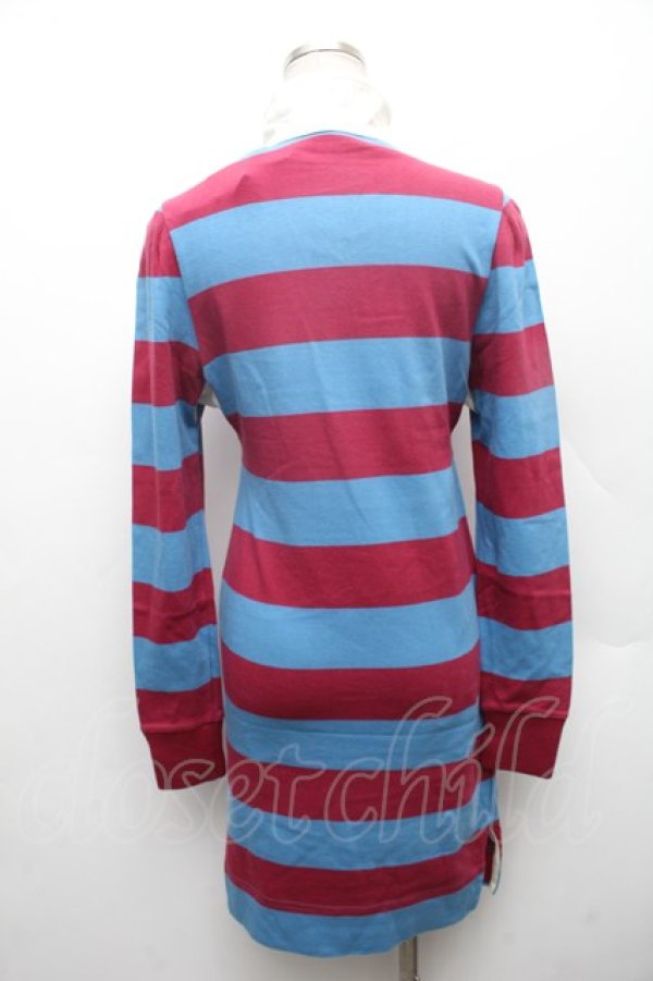 画像2: ANGLOMANIA 中古 / ボーダーポロワンピース S サックスｘワイン  S-26-02-25-052-op-AS-ZS (2)