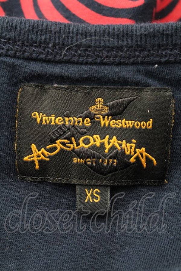 画像4: ANGLOMANIA 中古 / 総柄Tシャツ XS 紺ｘ赤  S-26-03-08-041-ts-AS-ZS (4)