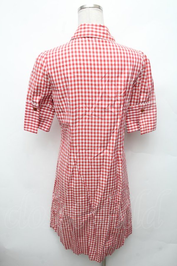 画像2: ヴィヴィアンウエストウッド 中古 / ギンガムチェックシャツワンピース 2 赤ｘ白  S-26-03-08-042-op-AS-ZS (2)
