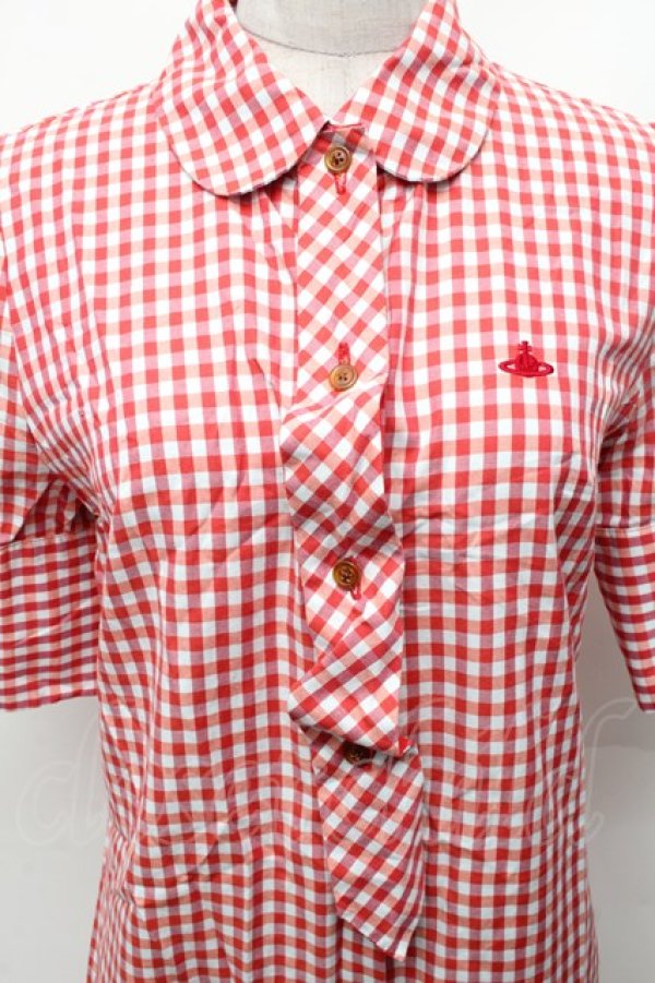 画像3: ヴィヴィアンウエストウッド 中古 / ギンガムチェックシャツワンピース 2 赤ｘ白  S-26-03-08-042-op-AS-ZS (3)