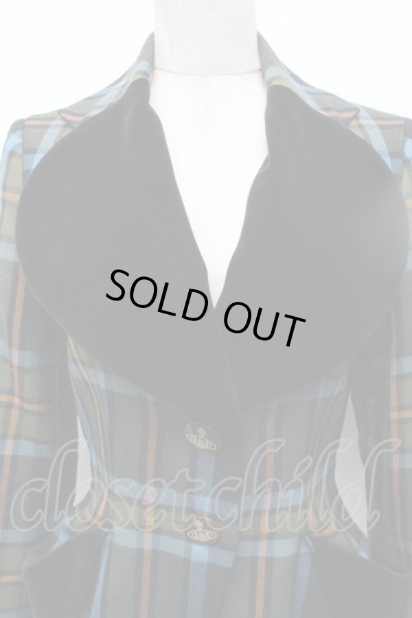 画像3: ヴィヴィアンウエストウッド 中古 / タータンチェックラブジャケット 1 グリーンｘ紺  S-26-03-08-047-jc-AS-ZS (3)