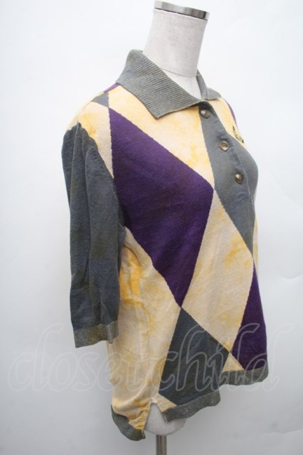 画像4: ANGLOMANIA 中古 / アーガイルニット 38 カーキｘ紫  S-26-03-08-015-to-AS-ZS (4)