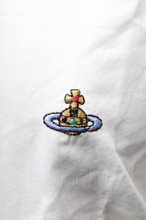 画像3: ヴィヴィアンウエストウッド 中古 / オーブ刺繍高襟ブラウス  I 白  S-26-03-08-002-bl-AS-ZS (3)