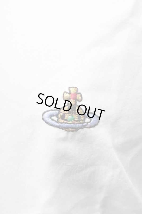 画像3: ヴィヴィアンウエストウッド 中古 / オーブ刺繍高襟ブラウス  I 白  S-26-03-08-002-bl-AS-ZS (3)