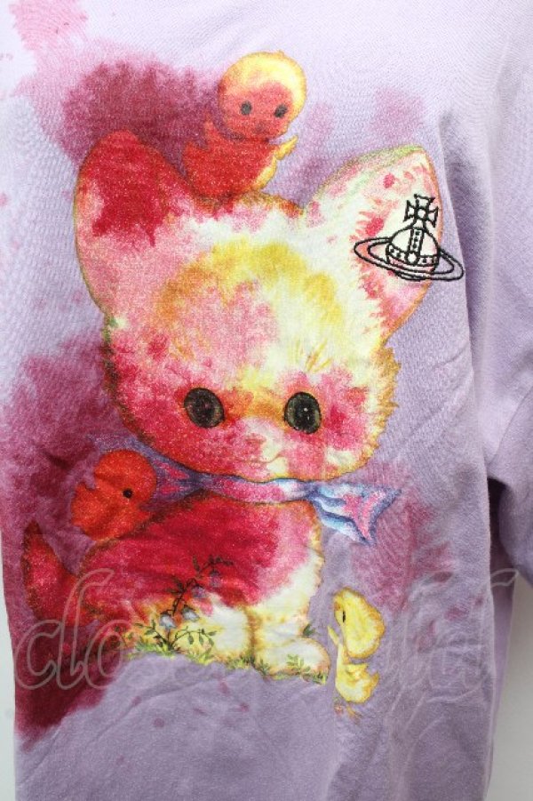 画像2: ヴィヴィアンウエストウッド MAN 中古 / KITTY WITH WINE STAINS ビッグロングTシャツ 48 ラベンダー  S-26-03-15-026-ts-AS-ZS (2)