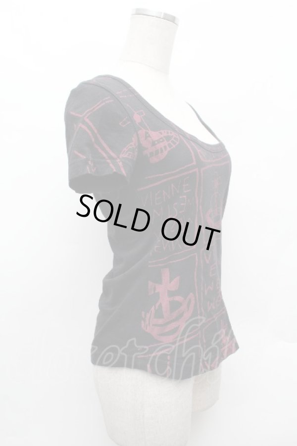 画像2: ヴィヴィアンウエストウッド 中古 / 総柄カットソー 2 黒ｘ赤  S-26-03-15-029-to-AS-ZS (2)