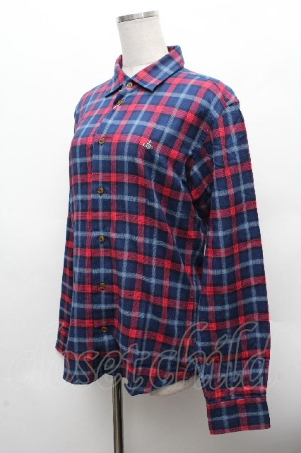 画像2: ヴィヴィアンウエストウッド MAN 中古 / チェックコットンシャツ 44 紺  S-26-03-15-032-bl-AS-ZS (2)