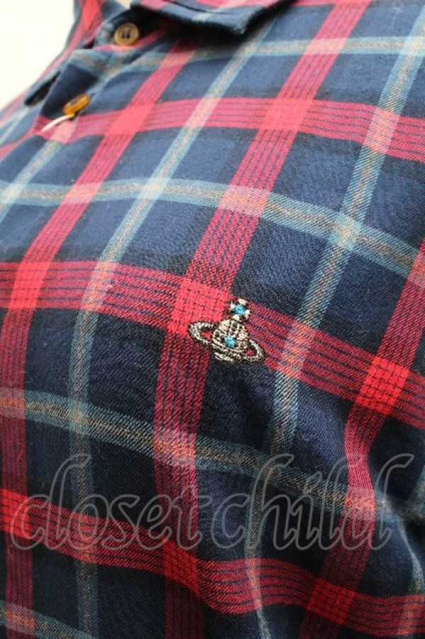 画像4: ヴィヴィアンウエストウッド MAN 中古 / チェックコットンシャツ 44 紺  S-26-03-15-032-bl-AS-ZS (4)