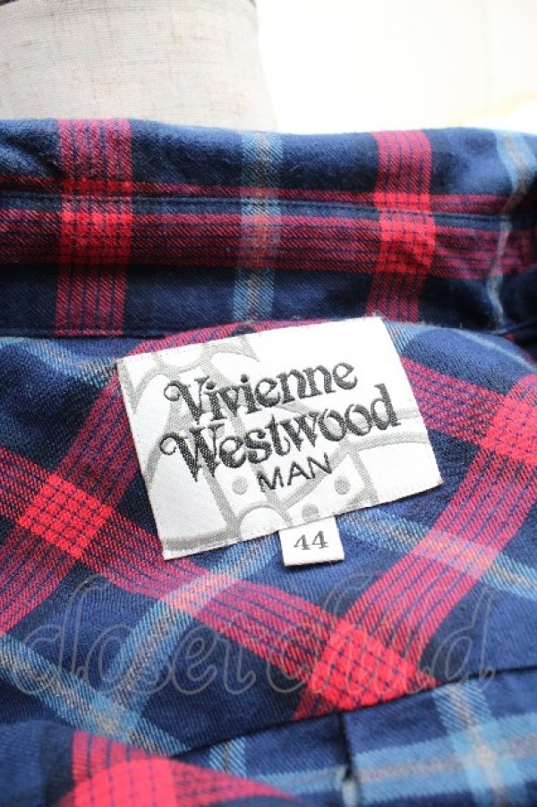 画像5: ヴィヴィアンウエストウッド MAN 中古 / チェックコットンシャツ 44 紺  S-26-03-15-032-bl-AS-ZS (5)