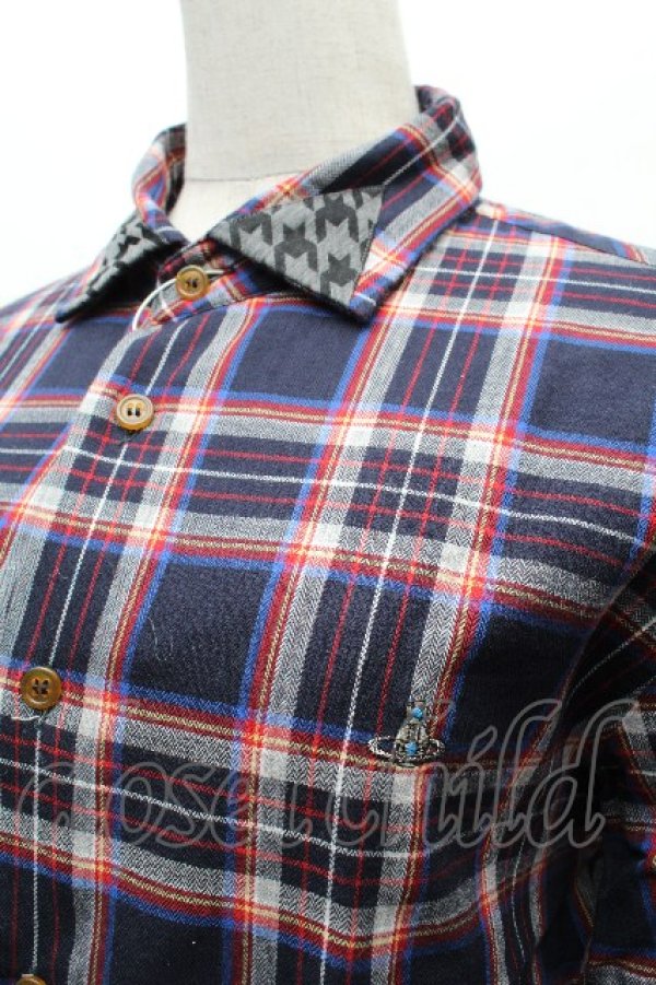 画像4: ヴィヴィアンウエストウッド MAN 中古 / チェックコットンシャツ 44 紺  S-26-03-15-033-bl-AS-ZS (4)