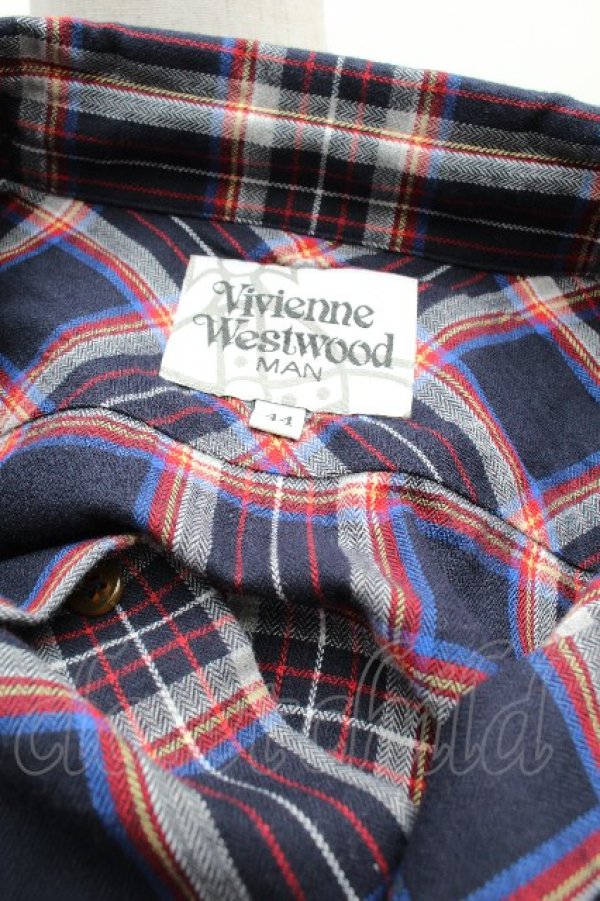 画像5: ヴィヴィアンウエストウッド MAN 中古 / チェックコットンシャツ 44 紺  S-26-03-15-033-bl-AS-ZS (5)