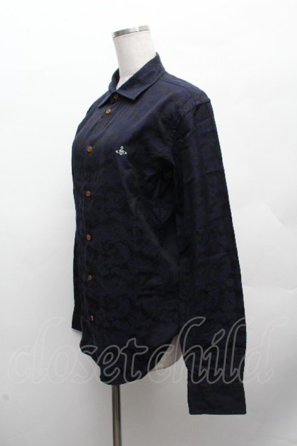 画像2: ヴィヴィアンウエストウッド MAN 中古 / ジャガードブラウス 44 紺ｘ黒  S-26-03-15-034-to-AS-ZS (2)