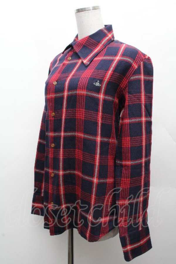 画像2: ヴィヴィアンウエストウッド MAN 中古 / チェックコットンシャツ 44 赤ｘ紺  S-26-03-15-035-bl-AS-ZS (2)