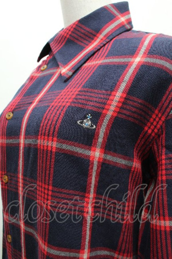 画像4: ヴィヴィアンウエストウッド MAN 中古 / チェックコットンシャツ 44 赤ｘ紺  S-26-03-15-035-bl-AS-ZS (4)