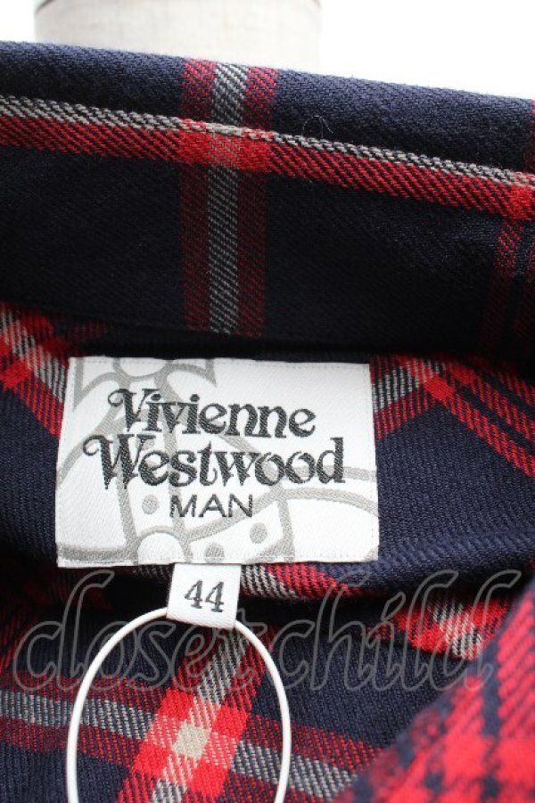 画像5: ヴィヴィアンウエストウッド MAN 中古 / チェックコットンシャツ 44 赤ｘ紺  S-26-03-15-035-bl-AS-ZS (5)
