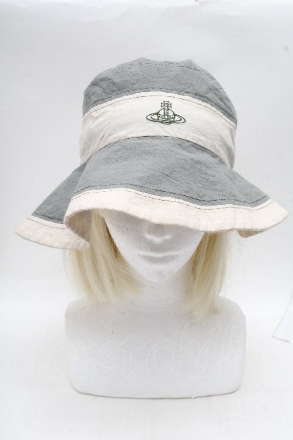 画像2: ヴィヴィアンウエストウッド 中古 / オーブ刺繍バケットハット  グリーンｘオフ  S-26-03-15-011-ba-HR-ZS (2)