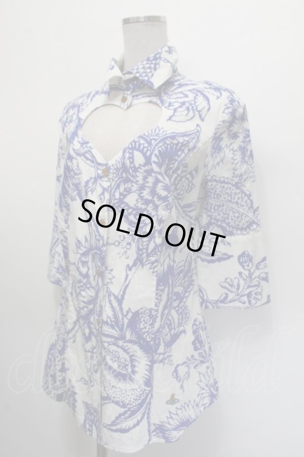 画像2: ヴィヴィアンウエストウッド 中古 //ポメグラネートラブシャツ 42 白ｘ青  S-26-03-22-020-bl-SZ-ZS (2)