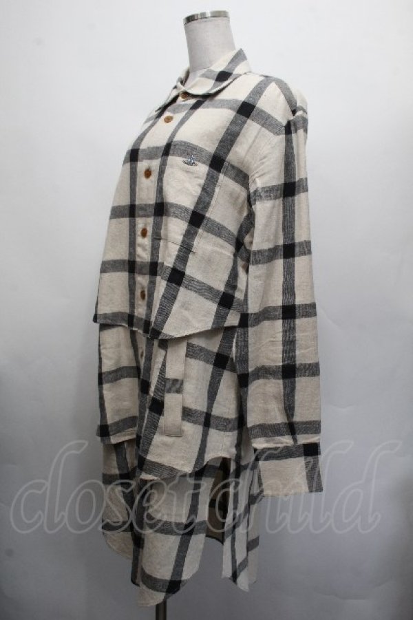 画像2: ヴィヴィアンウエストウッド MAN 中古 / ロングチェックシャツ 46 オフｘ黒  S-26-03-22-022-op-AS-ZS (2)