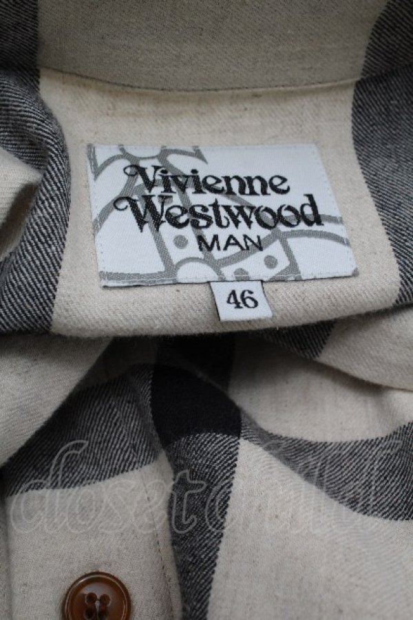 画像5: ヴィヴィアンウエストウッド MAN 中古 / ロングチェックシャツ 46 オフｘ黒  S-26-03-22-022-op-AS-ZS (5)