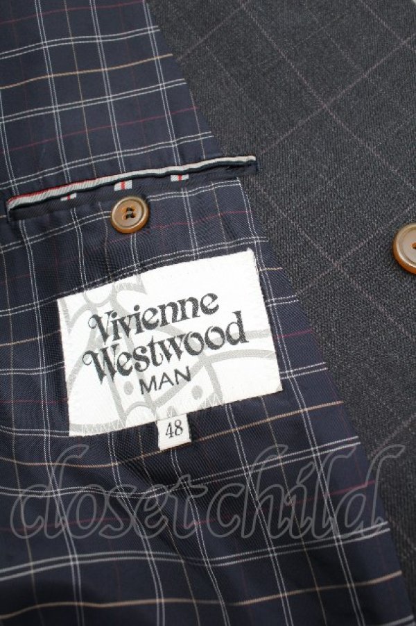 画像5: ヴィヴィアンウエストウッド MAN 中古 / チェックジャケット 50 グレー  S-26-03-22-027-jc-AS-ZS (5)