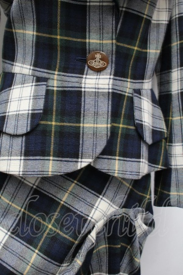 画像2: ヴィヴィアンウエストウッド 中古 / タータンチェックラブ襟ジャケット&変形スカートセットアップ  グリーン  S-26-03-22-029-jc-HR-ZS (2)