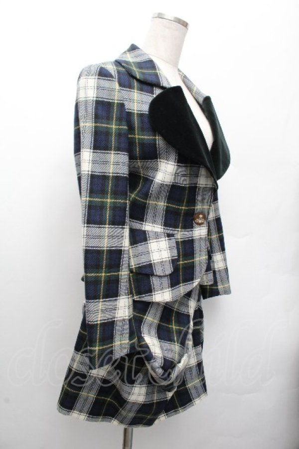 画像3: ヴィヴィアンウエストウッド 中古 / タータンチェックラブ襟ジャケット&変形スカートセットアップ  グリーン  S-26-03-22-029-jc-HR-ZS (3)
