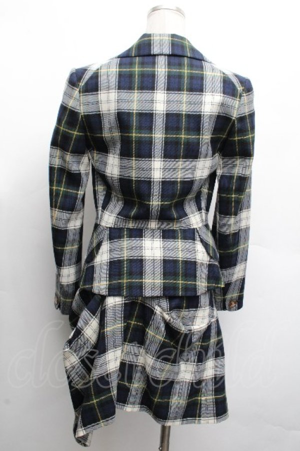画像4: ヴィヴィアンウエストウッド 中古 / タータンチェックラブ襟ジャケット&変形スカートセットアップ  グリーン  S-26-03-22-029-jc-HR-ZS (4)