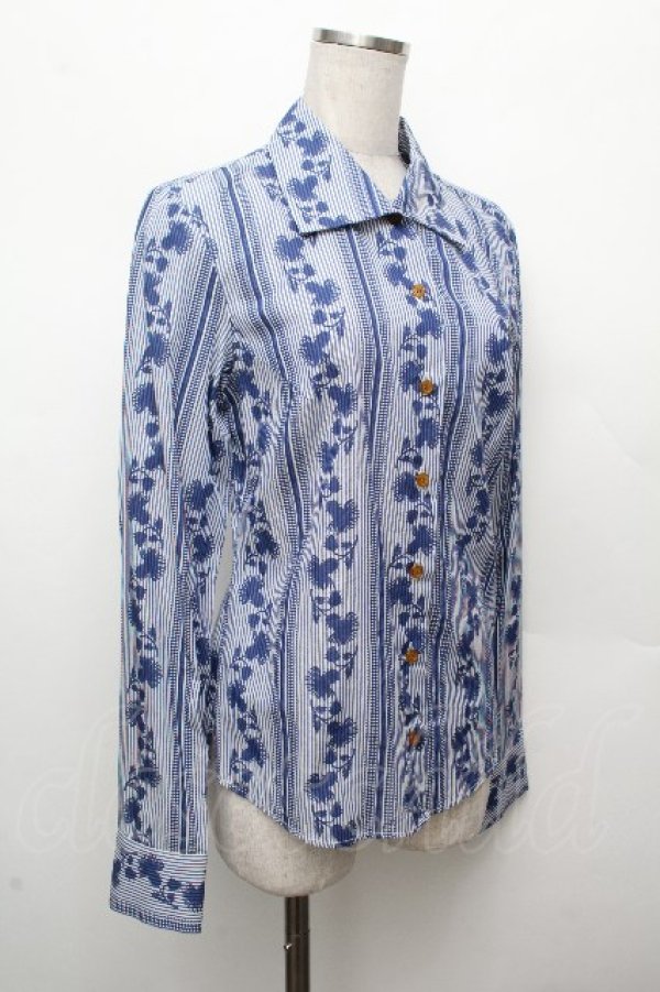 画像3: ヴィヴィアンウエストウッド 中古 / ストライプブラウス 40 ブルー  S-26-03-22-004-bl-AS-ZS (3)