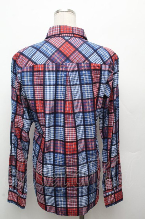 画像2: ヴィヴィアンウエストウッド MAN 中古 / チェックシャツ 46 紺ｘ赤  S-26-03-22-001-ts-AS-ZH (2)