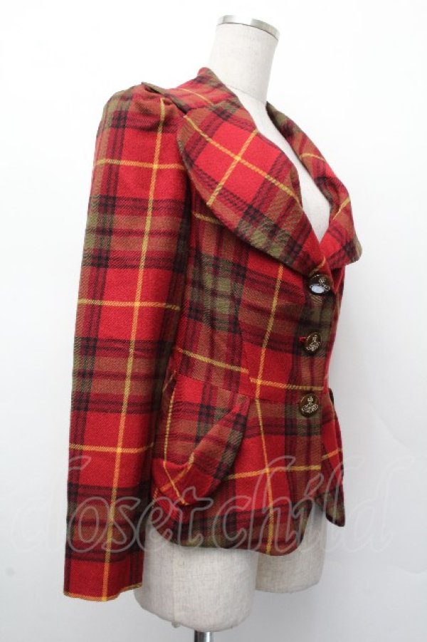 画像3: ヴィヴィアンウエストウッド 中古 / タータンチェックラブジャケット 1 赤  S-26-03-22-034-jc-AS-ZS (3)