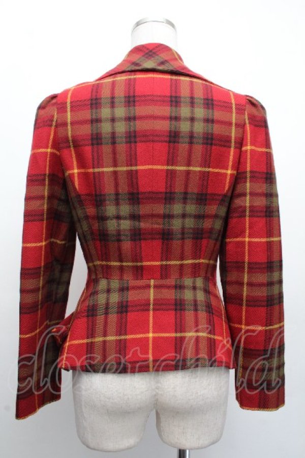 画像4: ヴィヴィアンウエストウッド 中古 / タータンチェックラブジャケット 1 赤  S-26-03-22-034-jc-AS-ZS (4)