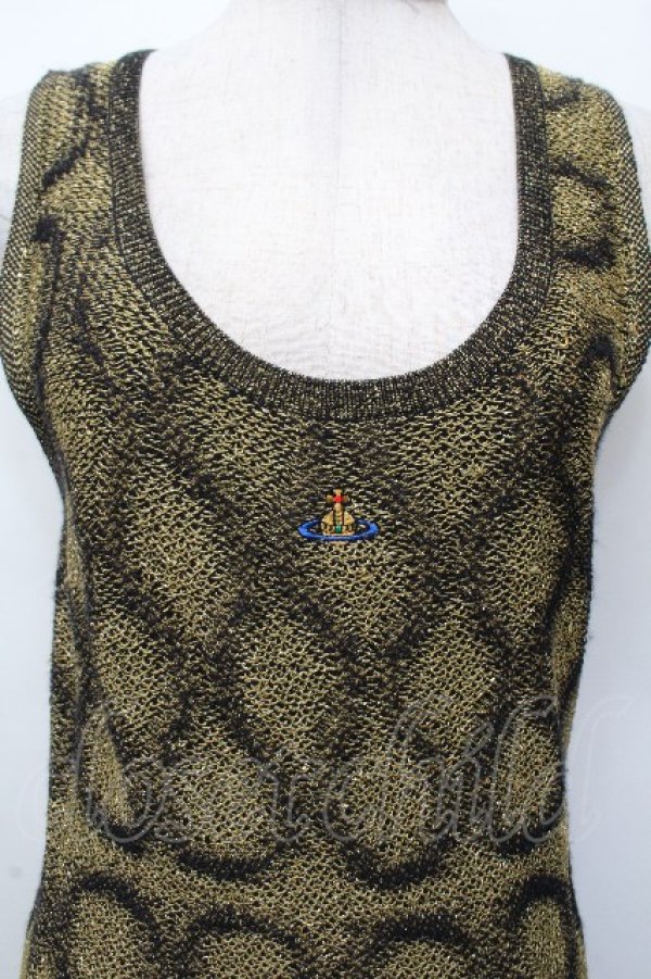 画像2: ヴィヴィアンウエストウッド 中古 / スクイグルノースリーブニット 黒ｘゴールド  S-26-03-22-036-to-YM-ZS (2)