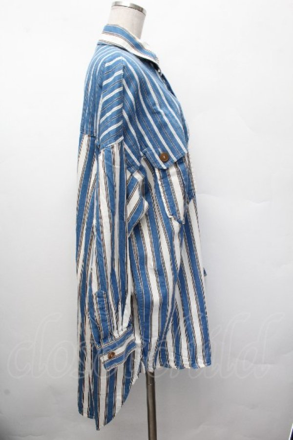 画像2: ヴィヴィアンウエストウッド MAN 中古 / ストライプロングシャツ  青ｘオフ  S-26-03-22-037-bl-AS-ZS (2)