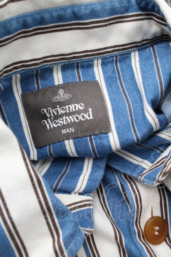 画像4: ヴィヴィアンウエストウッド MAN 中古 / ストライプロングシャツ  青ｘオフ  S-26-03-22-037-bl-AS-ZS (4)