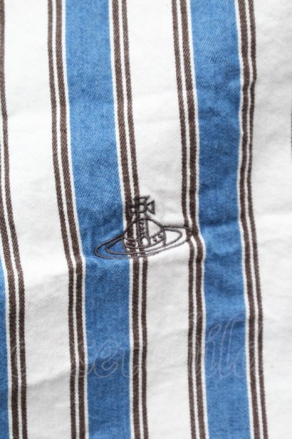 画像5: ヴィヴィアンウエストウッド MAN 中古 / ストライプロングシャツ  青ｘオフ  S-26-03-22-037-bl-AS-ZS (5)