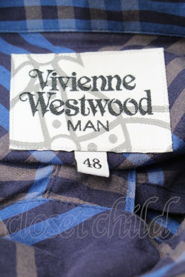 画像4: ヴィヴィアンウエストウッド MAN 中古 / チェックシャツ 48 ブルー  S-26-03-22-009-ts-AS-ZS (4)