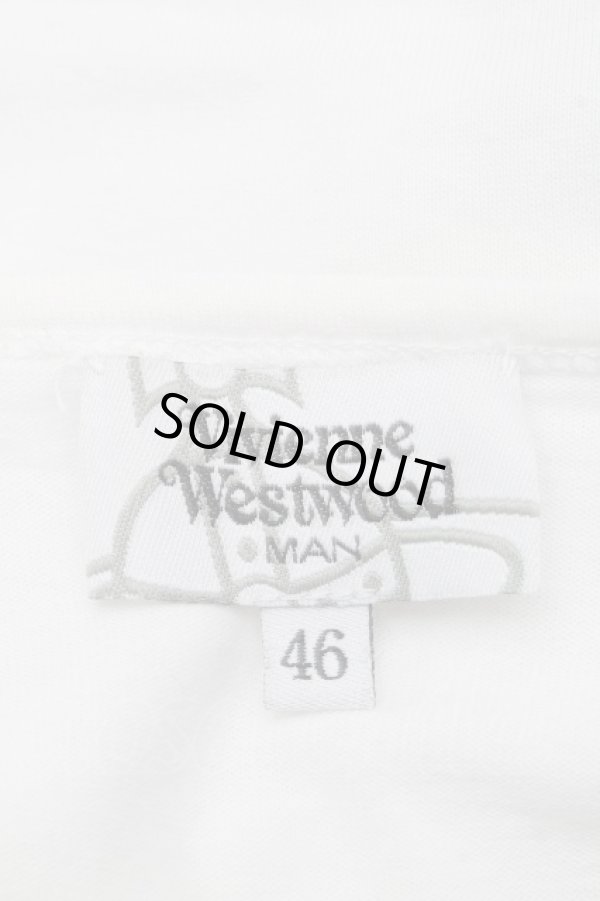 画像5: ヴィヴィアンウエストウッド MAN 中古 / オーブ刺繍英字ptTシャツ 46 白ｘグレー  S-26-04-12-031-to-HR-ZS (5)