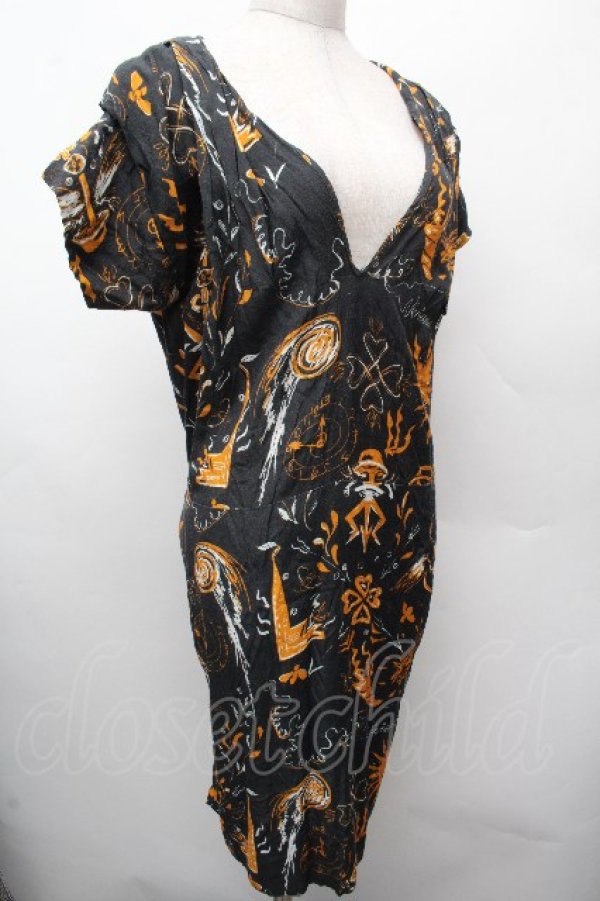 画像3: ヴィヴィアンウエストウッド 中古 //総柄ワンピース 40 黒  S-26-04-12-051-op-AS-ZS (3)
