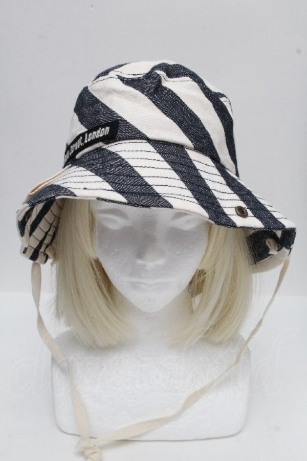 画像2: ヴィヴィアンウエストウッド 中古 / ストライプハット  黒ｘオフ  S-26-04-22-034-ha-AS-ZS (2)