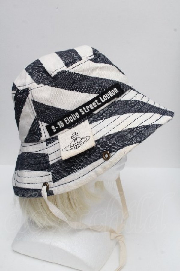 画像3: ヴィヴィアンウエストウッド 中古 / ストライプハット  黒ｘオフ  S-26-04-22-034-ha-AS-ZS (3)